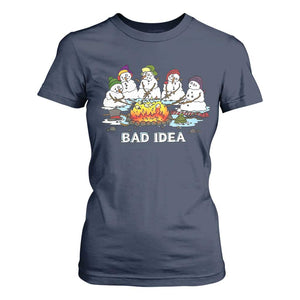 Christmas Snowman Campfire T Shirt For Women Bad Idea Melting Snowman Family Roasting Marshmallows TS10 Navy Print Your Wear