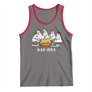Christmas Snowman Campfire Tank Top Bad Idea Melting Snowman Family Roasting Marshmallows TS10 Deep Heather Red Print Your Wear