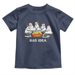 Christmas Snowman Campfire Toddler T Shirt Bad Idea Melting Snowman Family Roasting Marshmallows TS10 Navy Print Your Wear