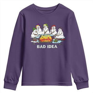 Christmas Snowman Campfire Youth Sweatshirt Bad Idea Melting Snowman Family Roasting Marshmallows TS10 Purple Print Your Wear