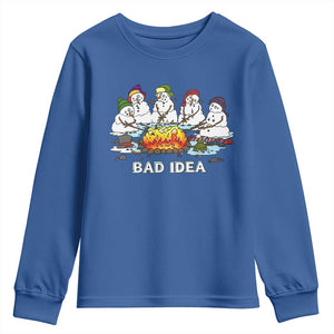 Christmas Snowman Campfire Youth Sweatshirt Bad Idea Melting Snowman Family Roasting Marshmallows TS10 Royal Blue Print Your Wear