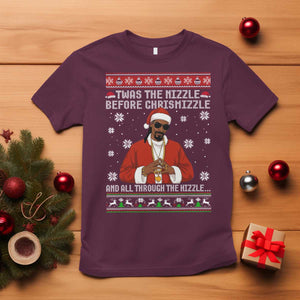 Funny Rapper Christmas T Shirt Gangsta Twas the Nizzle Before Chrismizzle Ugly Xmas TS10 Maroon Print Your Wear