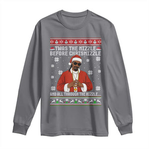 Funny Rapper Christmas Long Sleeve Shirt Gangsta Twas the Nizzle Before Chrismizzle Ugly Xmas TS10 Charcoal Print Your Wear
