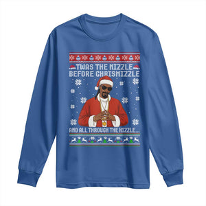 Funny Rapper Christmas Long Sleeve Shirt Gangsta Twas the Nizzle Before Chrismizzle Ugly Xmas TS10 Royal Blue Print Your Wear