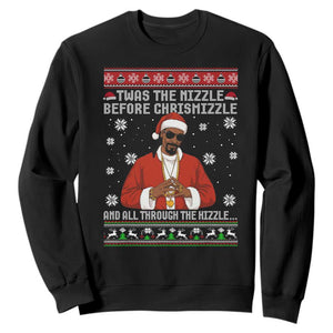 Funny Rapper Christmas Sweatshirt Gangsta Twas the Nizzle Before Chrismizzle Ugly Xmas TS10 Black Print Your Wear