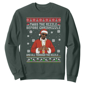 Funny Rapper Christmas Sweatshirt Gangsta Twas the Nizzle Before Chrismizzle Ugly Xmas TS10 Dark Forest Green Print Your Wear