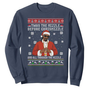 Funny Rapper Christmas Sweatshirt Gangsta Twas the Nizzle Before Chrismizzle Ugly Xmas TS10 Navy Print Your Wear