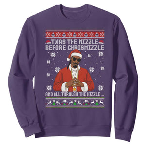 Funny Rapper Christmas Sweatshirt Gangsta Twas the Nizzle Before Chrismizzle Ugly Xmas TS10 Purple Print Your Wear