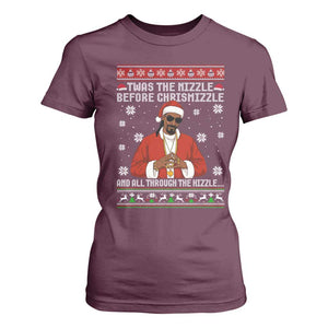 Funny Rapper Christmas T Shirt For Women Gangsta Twas the Nizzle Before Chrismizzle Ugly Xmas TS10 Maroon Print Your Wear