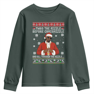 Funny Rapper Christmas Youth Sweatshirt Gangsta Twas the Nizzle Before Chrismizzle Ugly Xmas TS10 Dark Forest Green Print Your Wear