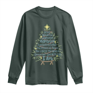 Jesus Names Christmas Tree Long Sleeve Shirt Christian Bible Verse Xmas TS10 Dark Forest Green Print Your Wear