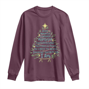 Jesus Names Christmas Tree Long Sleeve Shirt Christian Bible Verse Xmas TS10 Maroon Print Your Wear