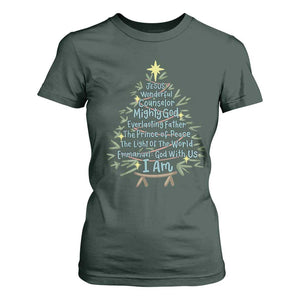 Jesus Names Christmas Tree T Shirt For Women Christian Bible Verse Xmas TS10 Dark Forest Green Print Your Wear
