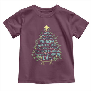 Jesus Names Christmas Tree Toddler T Shirt Christian Bible Verse Xmas TS10 Maroon Print Your Wear