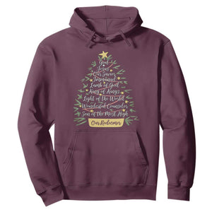 Christmas Christian Hoodie Jesus Names Tree Religious Faith TS10 Maroon Print Your Wear