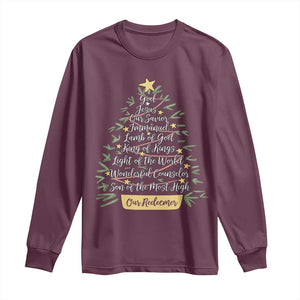 Christmas Christian Long Sleeve Shirt Jesus Names Tree Religious Faith TS10 Maroon Print Your Wear