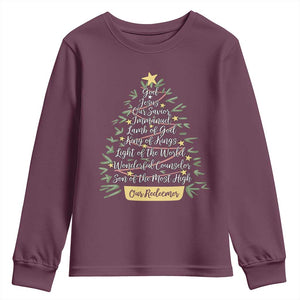 Christmas Christian Youth Sweatshirt Jesus Names Tree Religious Faith TS10 Maroon Print Your Wear