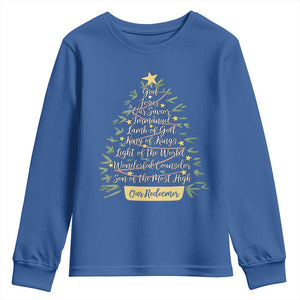 Christmas Christian Youth Sweatshirt Jesus Names Tree Religious Faith TS10 Royal Blue Print Your Wear