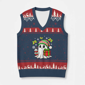 Ghost Santa Xmas V-Neck Knit Sweater Vest Holiday Xmas Halloween TS10 Navy Red Print Your Wear