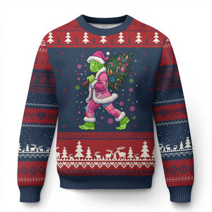 Bigfoot Xmas Tree Ugly Christmas Sweater Pink Xmas Funny Green Sasquatch TS10 Navy Red Print Your Wear