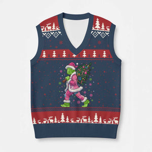 Bigfoot Xmas Tree V-Neck Knit Sweater Vest Pink Xmas Funny Green Sasquatch TS10 Navy Red Print Your Wear