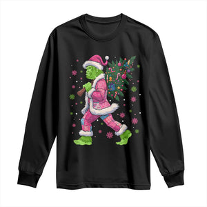 Bigfoot Christmas Tree Long Sleeve Shirt Pink Xmas Funny Green Sasquatch TS10 Black Print Your Wear