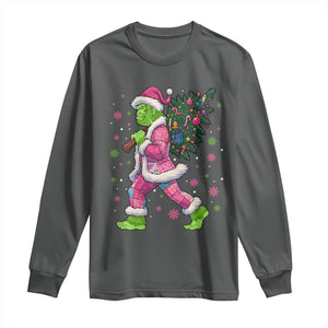 Bigfoot Christmas Tree Long Sleeve Shirt Pink Xmas Funny Green Sasquatch TS10 Dark Heather Print Your Wear