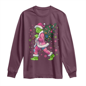 Bigfoot Christmas Tree Long Sleeve Shirt Pink Xmas Funny Green Sasquatch TS10 Maroon Print Your Wear