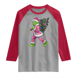 Bigfoot Christmas Tree Raglan Shirt Pink Xmas Funny Green Sasquatch TS10 Sport Gray Red Print Your Wear