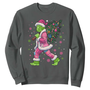 Bigfoot Christmas Tree Sweatshirt Pink Xmas Funny Green Sasquatch TS10 Dark Heather Print Your Wear