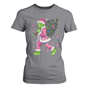 Bigfoot Christmas Tree T Shirt For Women Pink Xmas Funny Green Sasquatch TS10 Charcoal Print Your Wear