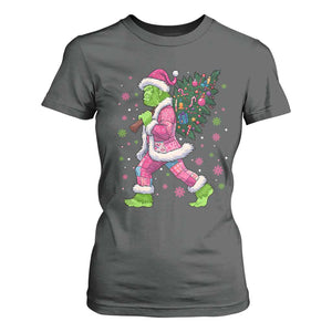 Bigfoot Christmas Tree T Shirt For Women Pink Xmas Funny Green Sasquatch TS10 Dark Heather Print Your Wear
