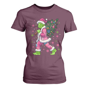 Bigfoot Christmas Tree T Shirt For Women Pink Xmas Funny Green Sasquatch TS10 Maroon Print Your Wear