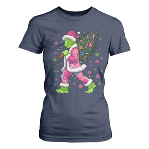 Bigfoot Christmas Tree T Shirt For Women Pink Xmas Funny Green Sasquatch TS10 Navy Print Your Wear