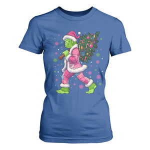 Bigfoot Christmas Tree T Shirt For Women Pink Xmas Funny Green Sasquatch TS10 Royal Blue Print Your Wear
