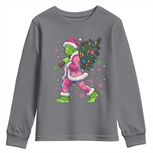 Bigfoot Christmas Tree Youth Sweatshirt Pink Xmas Funny Green Sasquatch TS10 Charcoal Print Your Wear