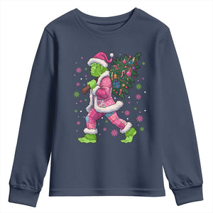 Bigfoot Christmas Tree Youth Sweatshirt Pink Xmas Funny Green Sasquatch TS10 Navy Print Your Wear