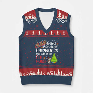 Funny Xmas V-Neck Knit Sweater Vest Jolliest Bunch Of Chipmunks This Side Of The Nut House TS10 Navy Red Print Your Wear