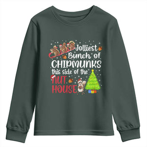Funny Christmas Youth Sweatshirt Jolliest Bunch Of Chipmunks This Side Of The Nut House TS10 Dark Forest Green Print Your Wear
