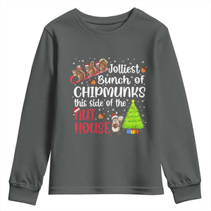 Funny Christmas Youth Sweatshirt Jolliest Bunch Of Chipmunks This Side Of The Nut House TS10 Dark Heather Print Your Wear