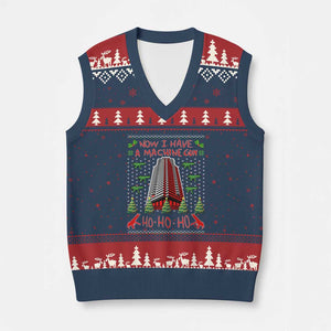 Now I Have A Machine Gun V-Neck Knit Sweater Vest Nakatomi Plaza Xmas Party 1988 Ugly Xmas Gift TS10 Navy Red Print Your Wear