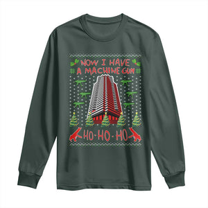 Now I Have A Machine Gun Long Sleeve Shirt Nakatomi Plaza Christmas Party 1988 Ugly Xmas Gift TS10 Dark Forest Green Print Your Wear