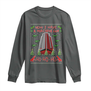 Now I Have A Machine Gun Long Sleeve Shirt Nakatomi Plaza Christmas Party 1988 Ugly Xmas Gift TS10 Dark Heather Print Your Wear