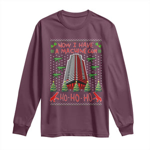 Now I Have A Machine Gun Long Sleeve Shirt Nakatomi Plaza Christmas Party 1988 Ugly Xmas Gift TS10 Maroon Print Your Wear