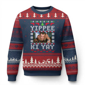 Yippee Ki Yay Ugly Christmas Sweater Funny 80's Movie Xmas Gift Ugly Xmas TS10 Navy Red Print Your Wear