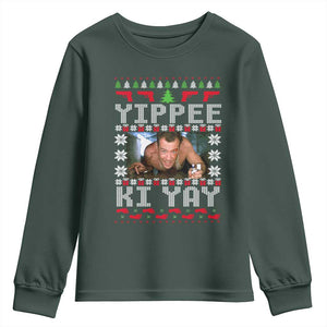 Yippee Ki Yay Youth Sweatshirt Funny 80's Movie Xmas Gift Ugly Christmas TS10 Dark Forest Green Print Your Wear
