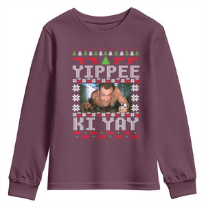 Yippee Ki Yay Youth Sweatshirt Funny 80's Movie Xmas Gift Ugly Christmas TS10 Maroon Print Your Wear