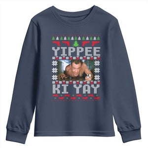 Yippee Ki Yay Youth Sweatshirt Funny 80's Movie Xmas Gift Ugly Christmas TS10 Navy Print Your Wear