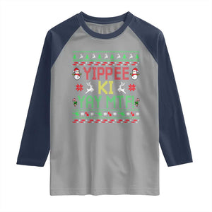 Yippee Ki Yay Raglan Shirt 80's Movie Xmas Gift Ugly Christmas TS10 Sport Gray Navy Print Your Wear