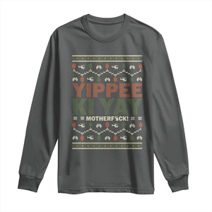 Yippee Ki Yay Long Sleeve Shirt Retro 80's Movie Xmas Gift Ugly Christmas TS10 Dark Heather Print Your Wear